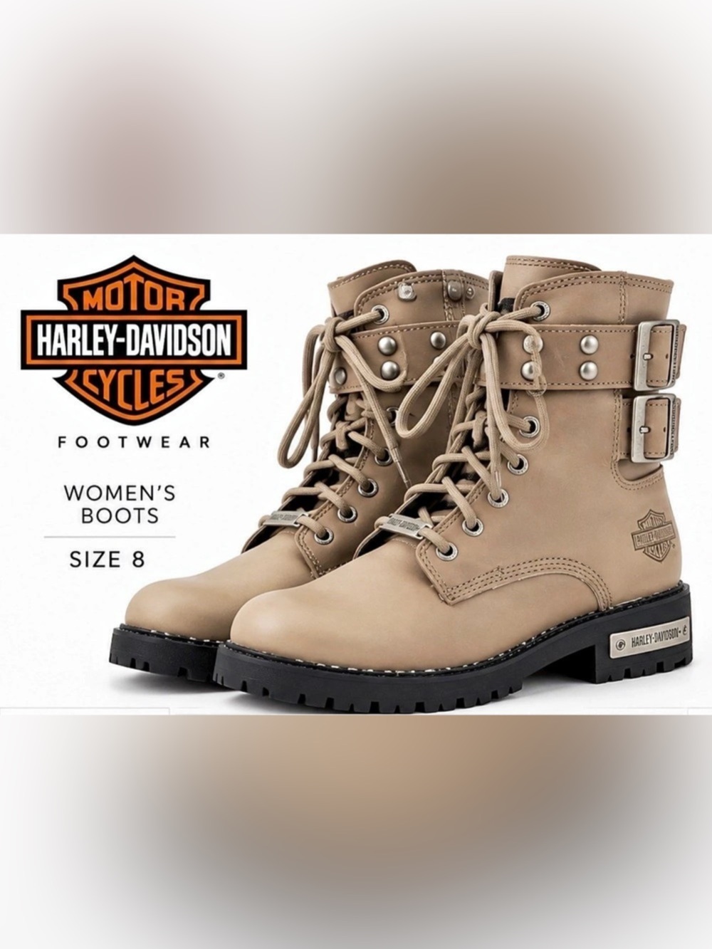 Harley-Davidson Women’s Leather Moto Boots Taupe / Beige – Size 8M – NWT Never W